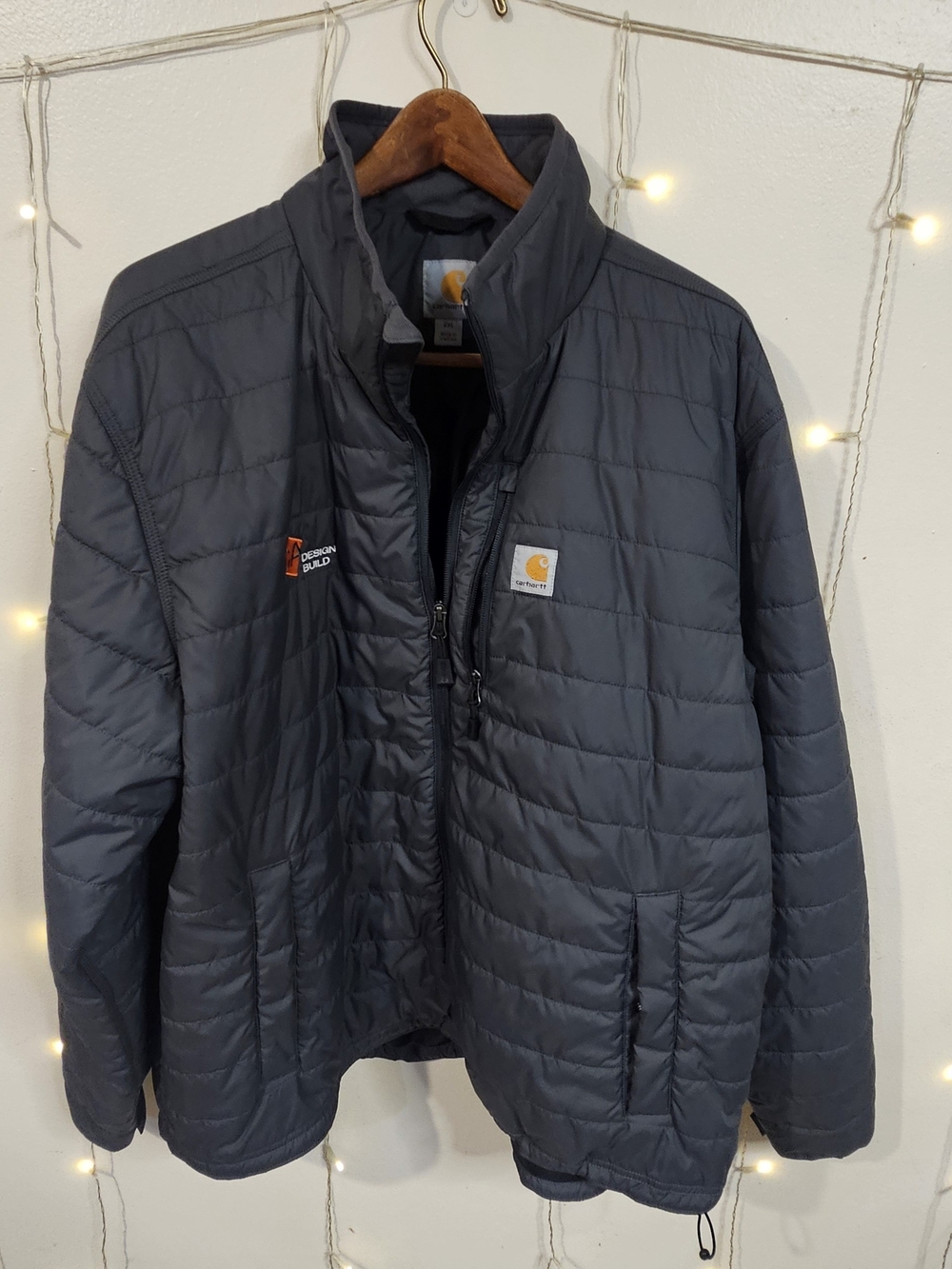 Carhartt Gray Insulated Quilted Full Zip Jacket Zipped Pockets Men's 2XL